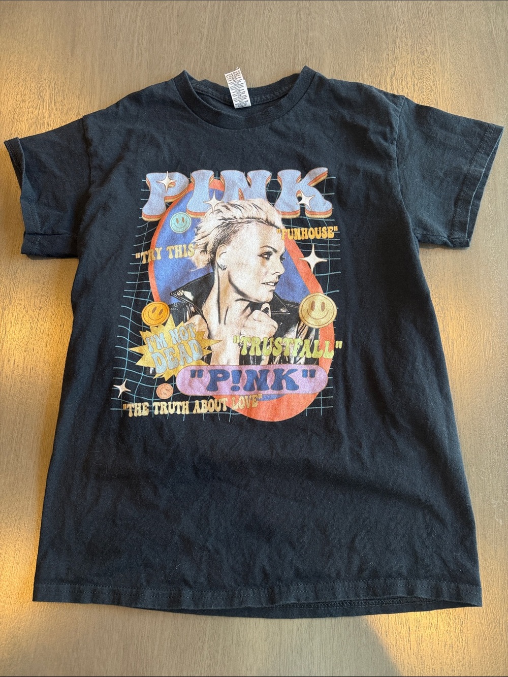 Gildan Black Tee with Pink and Orange Graphic